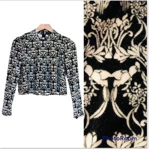 Zara Woman velvet bird print baby doll cropped top